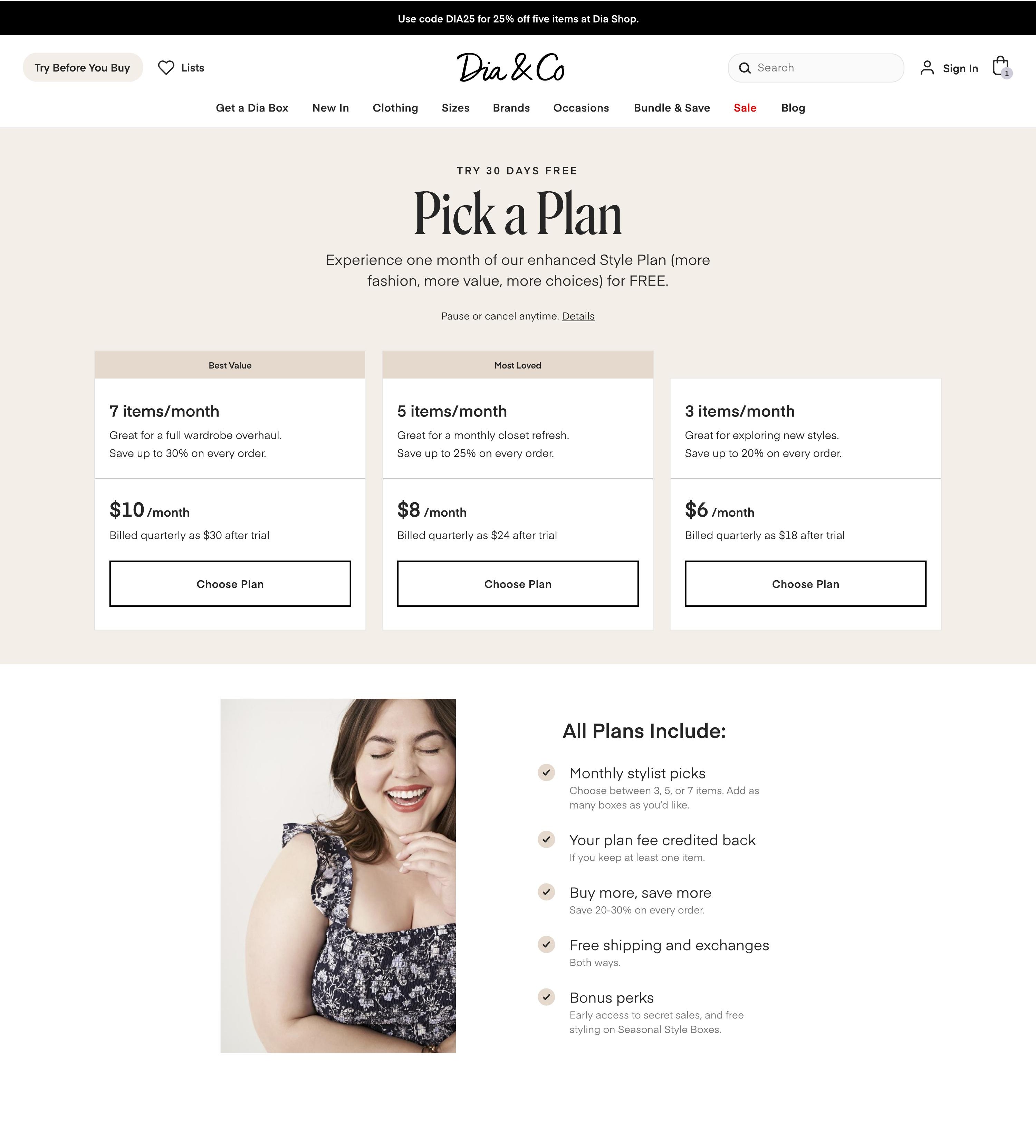 Dia & Co Pick a Plan desktop