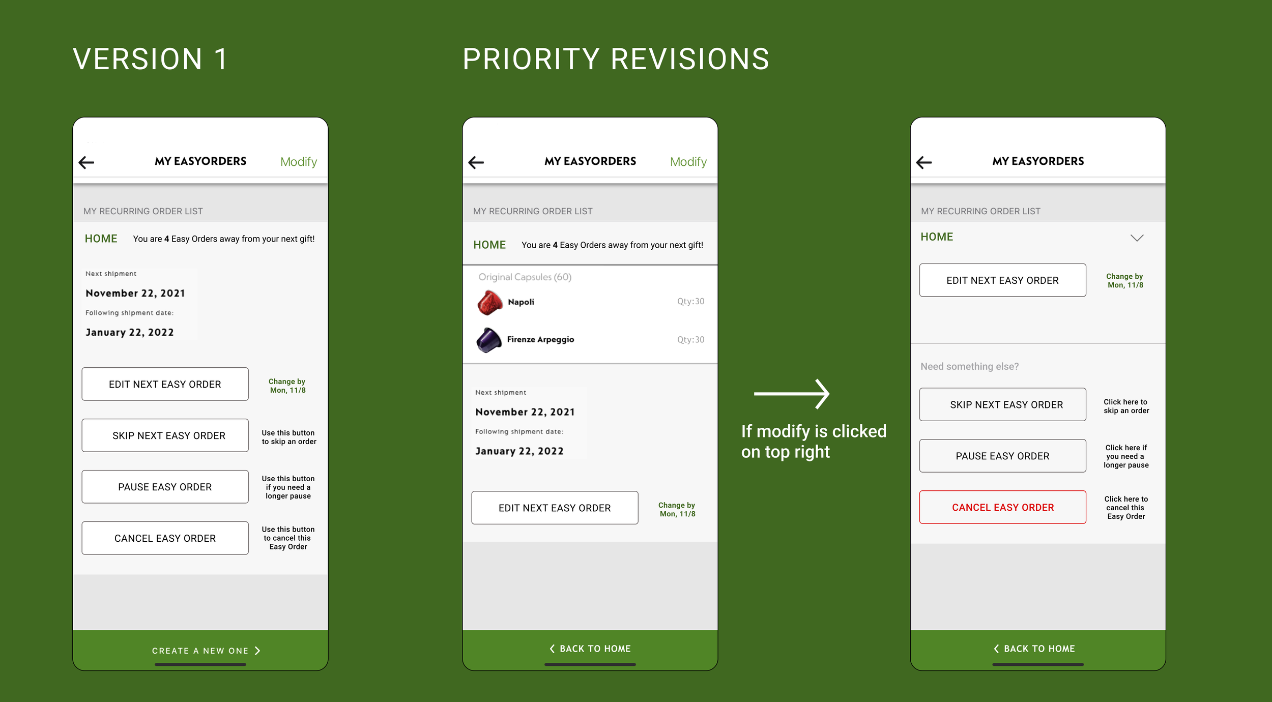 Easy Order — Version 1 and Priority Revisions